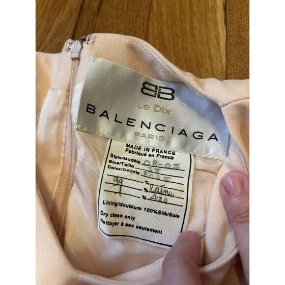Balenciaga Paris Le Dix Light Pale Pink Shift Dress Bow Size 38 Wool Silk 4/6 - Picture 2 of 9